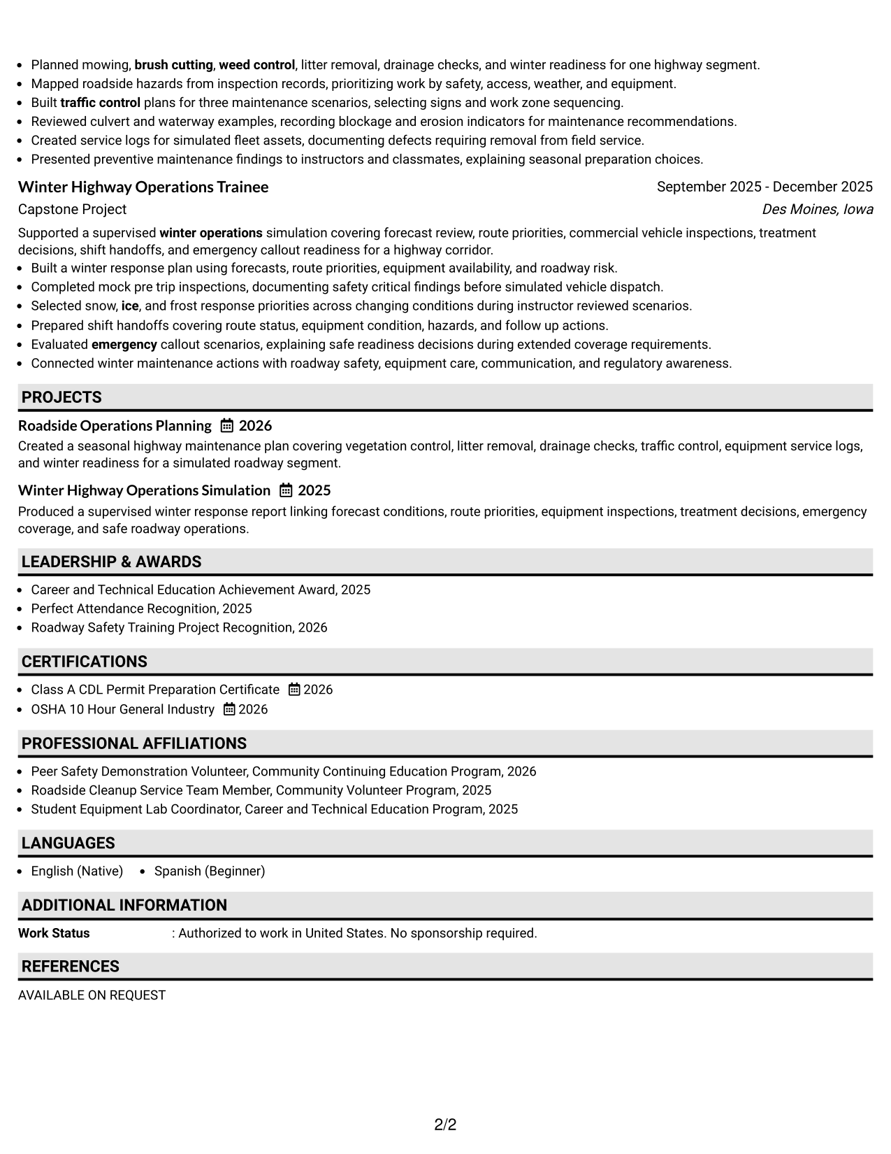 Resume Example Page 2