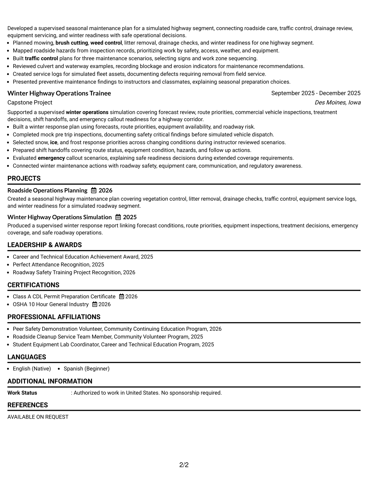 Resume Example Page 2
