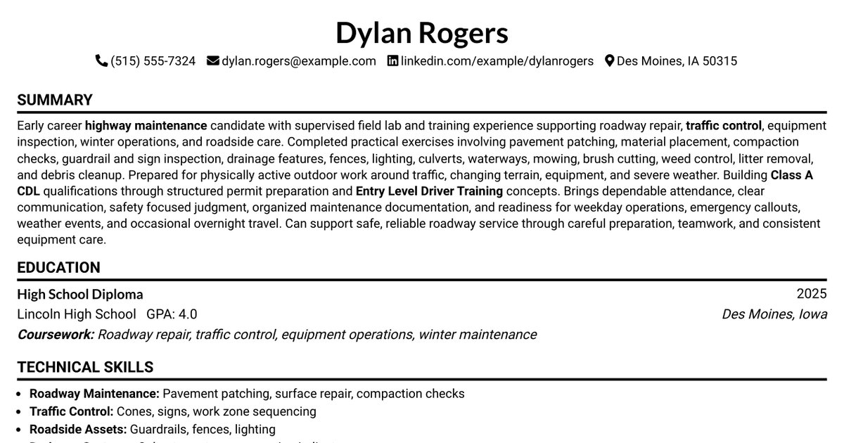 7 Highway Technician Associate Resume Templates with Example