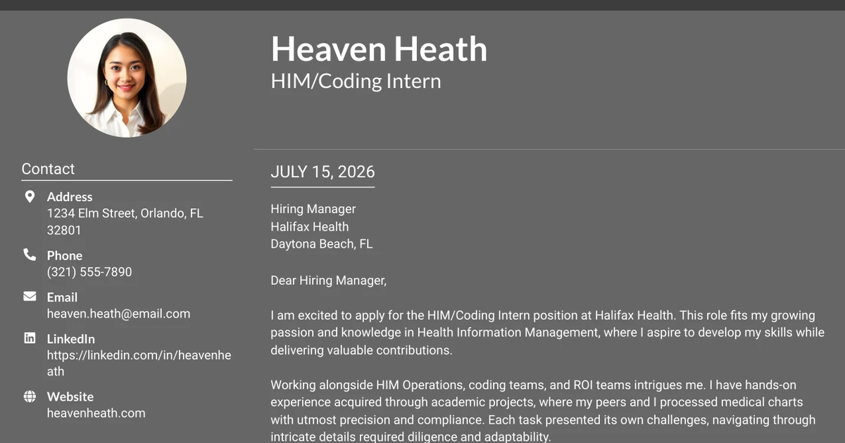 30+ HIM/Coding Intern Cover Letter Templates with Example 2026