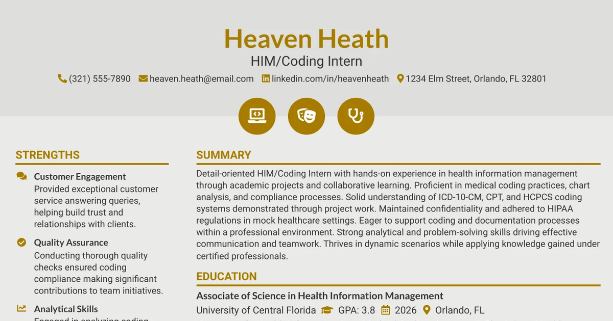33 HIM/Coding Intern Resume Templates with Example 2026 (ATS-Optimized)