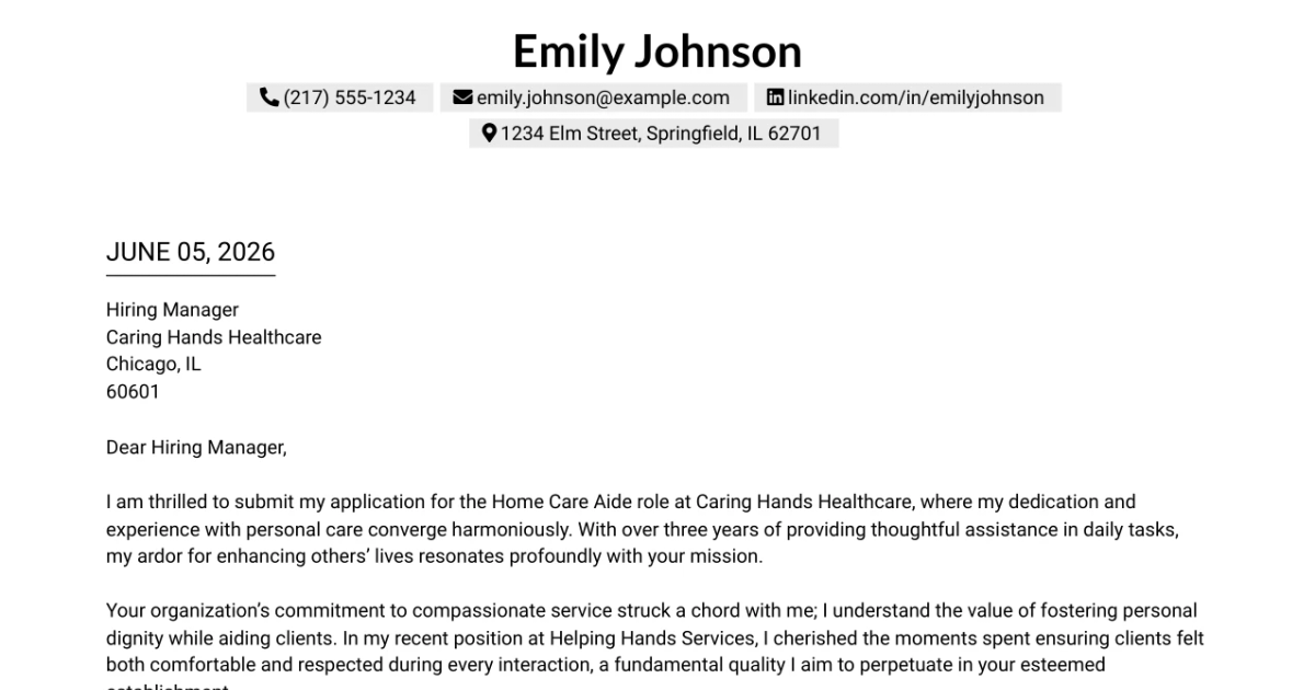 30+ Home Care Aide Cover Letter Templates with Example 2026