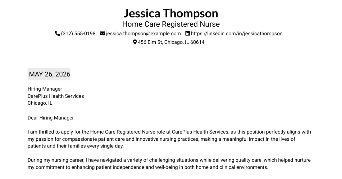 30+ Home Care Registered Nurse Cover Letter Templates with Example 2026