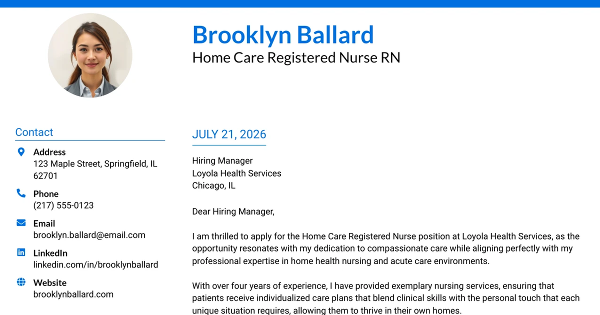 30+ Home Care Registered Nurse RN Cover Letter Templates with Example 2026