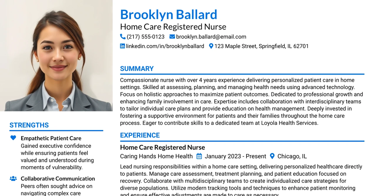 33 Home Care Registered Nurse RN Resume Templates with Example 2026 (ATS-Optimized)