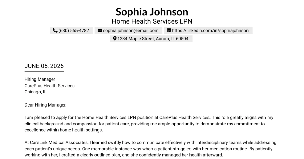 30+ Home Health Services LPN Cover Letter Templates with Example 2026