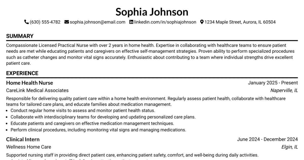 33 Home Health Services LPN Resume Templates with Example 2026 (ATS-Optimized)