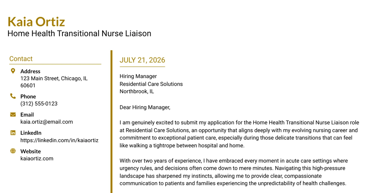 30+ Home Health Transitional Nurse Liaison Cover Letter Templates with Example 2026