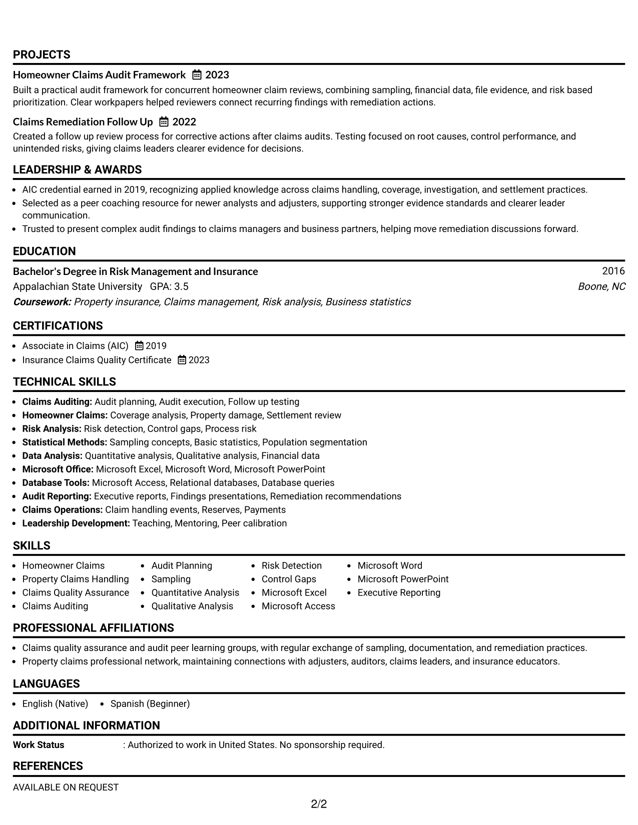 Resume Example Page 2