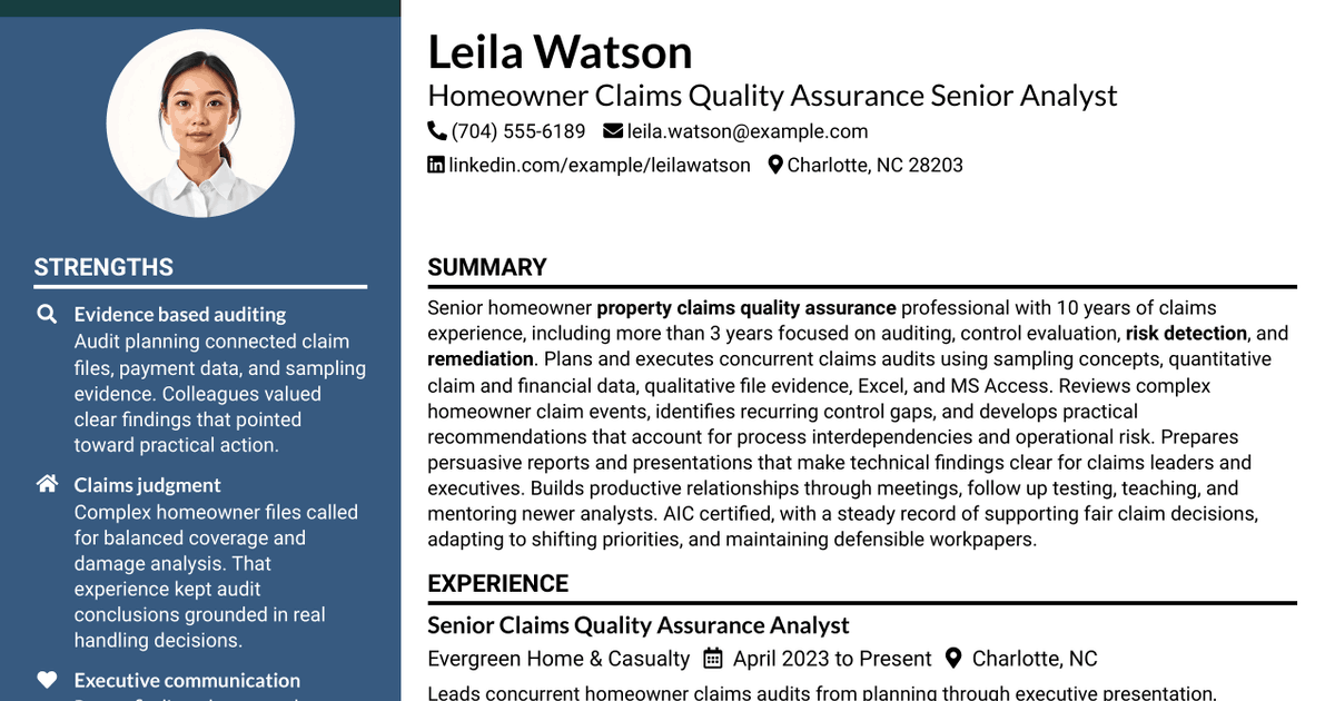 7 Homeowner Claims Quality Assurance Senior Analyst Resume Templates with Example
