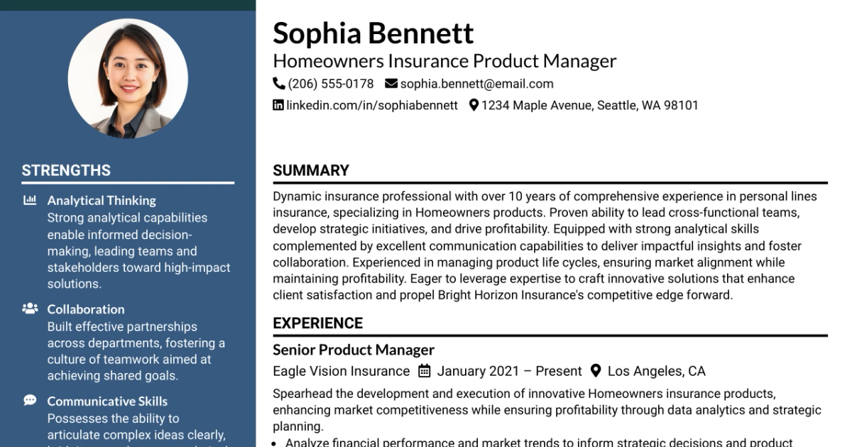 33 Homeowners Insurance Product Manager Resume Templates with Example 2026 (ATS-Optimized)