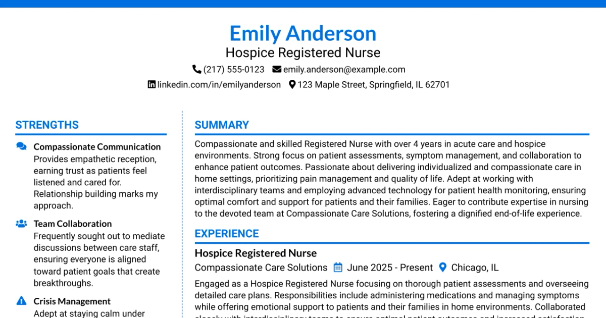 33 Hospice Registered Nurse Resume Templates with Example 2026 (ATS-Optimized)