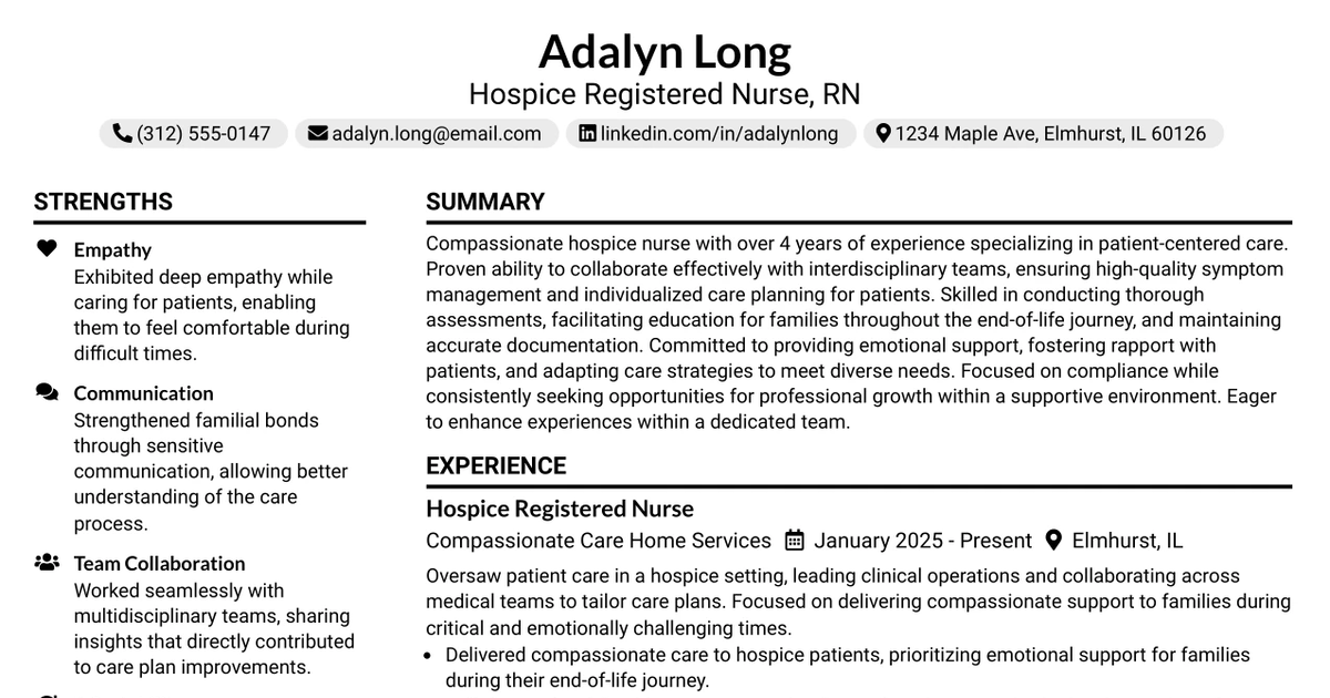 33 Hospice Registered Nurse, RN Resume Templates with Example 2026 (ATS-Optimized)