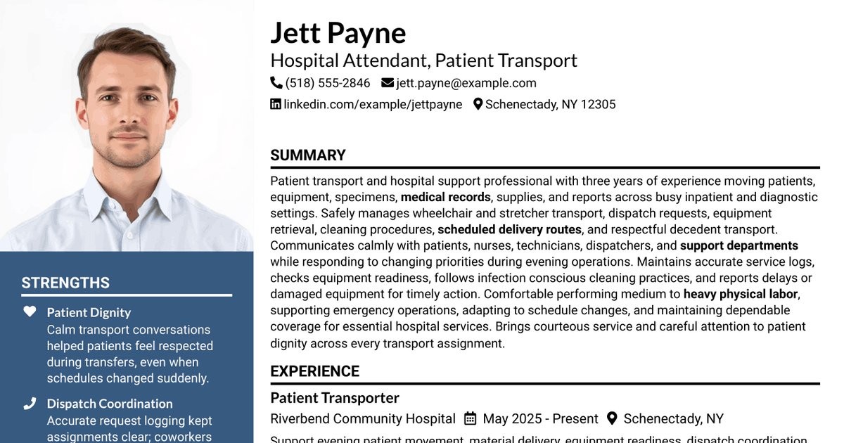 7 Hospital Attendant - Patient Transport Resume Templates with Example