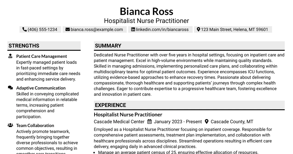 33 Hospitalist Nurse Practitioner Resume Templates with Example 2026 (ATS-Optimized)