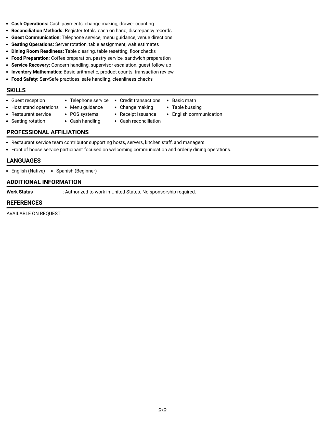 Resume Example Page 2