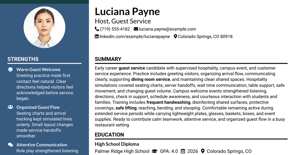 7 Host - Guest Service Resume Templates with Example