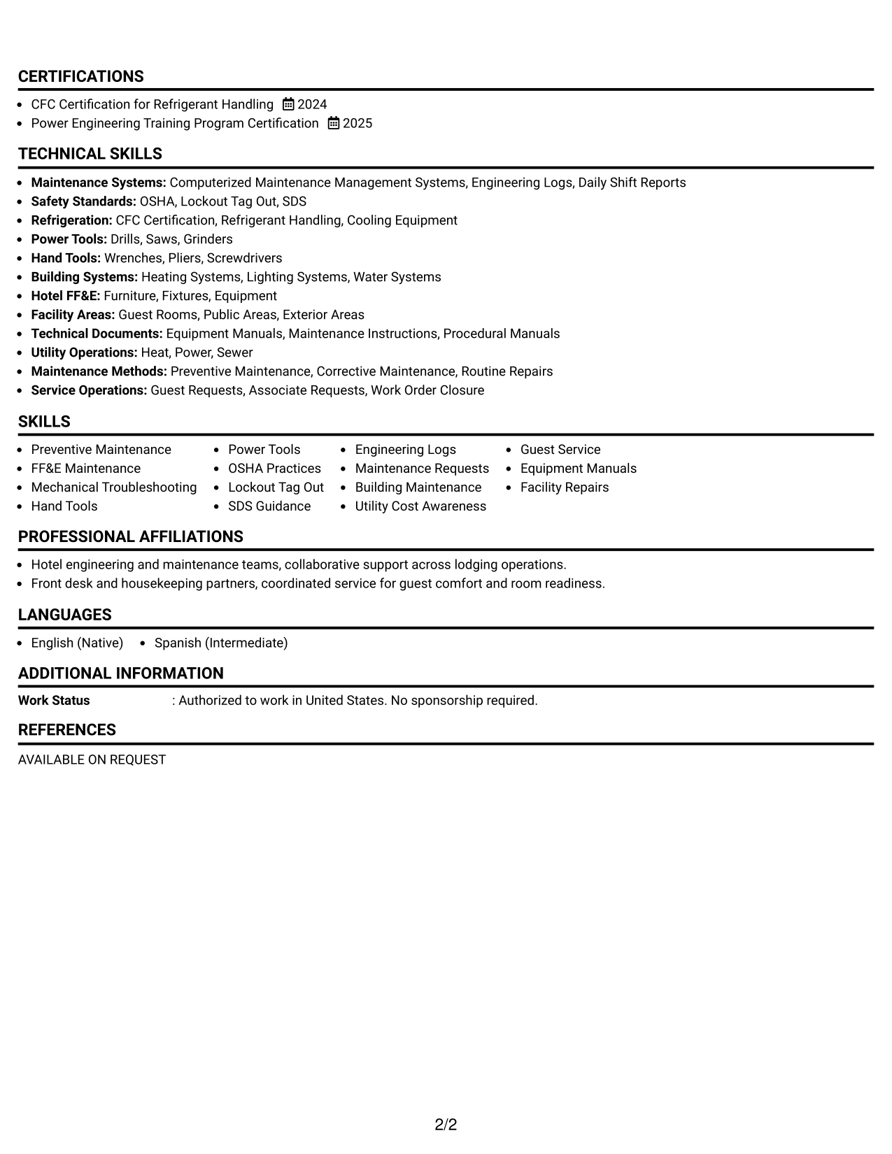 Resume Example Page 2