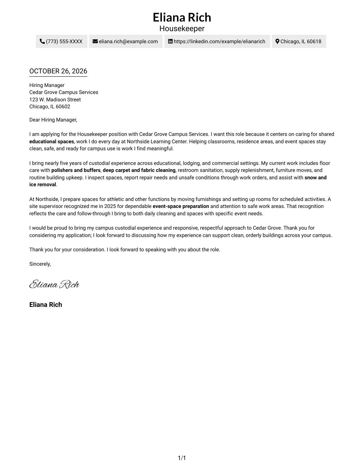 Cover letter example — page 1