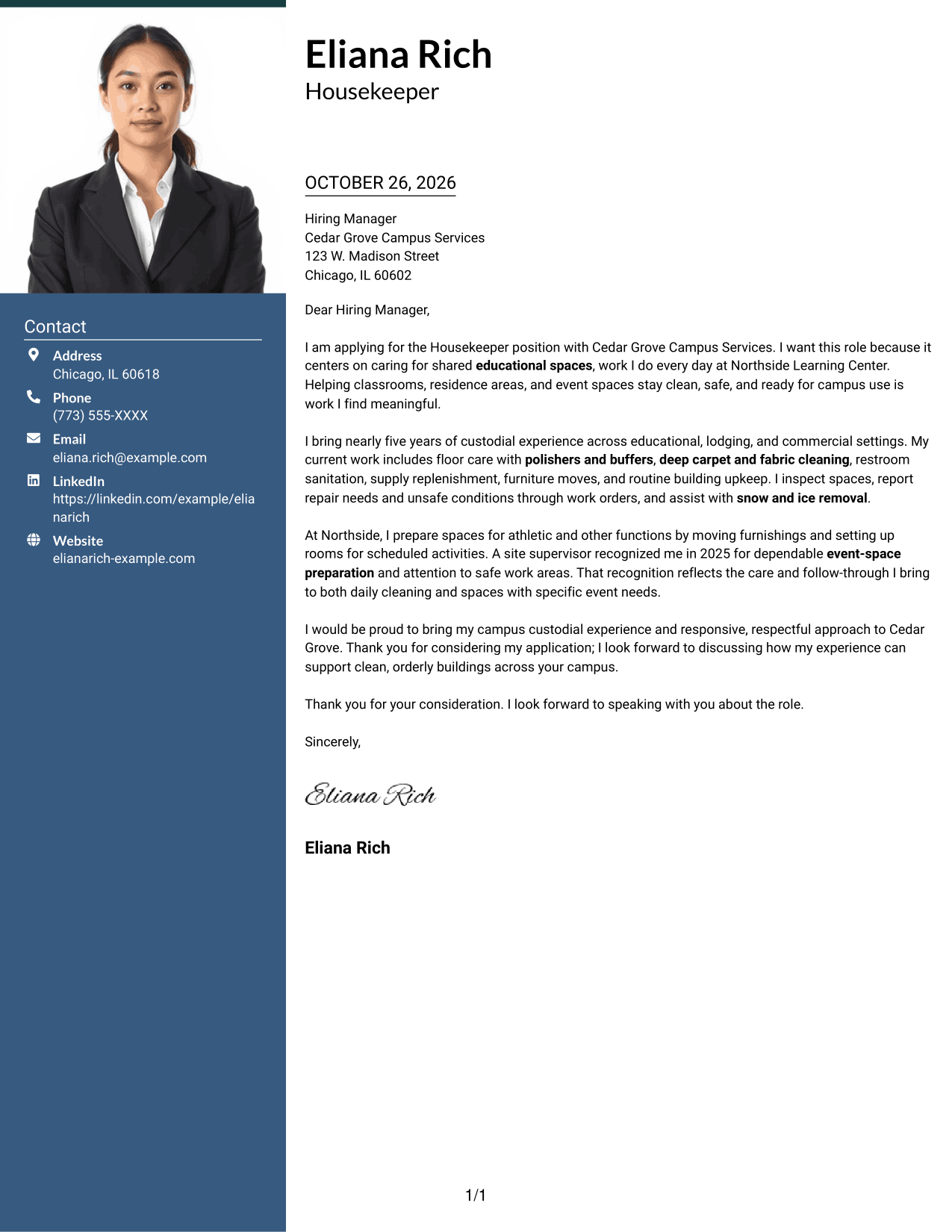 Cover letter example — page 1