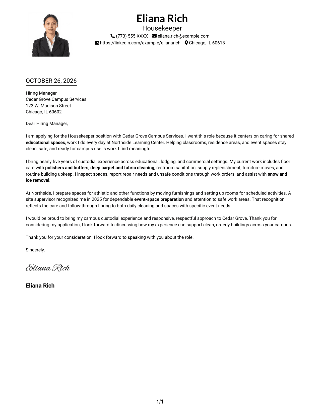Cover letter example — page 1