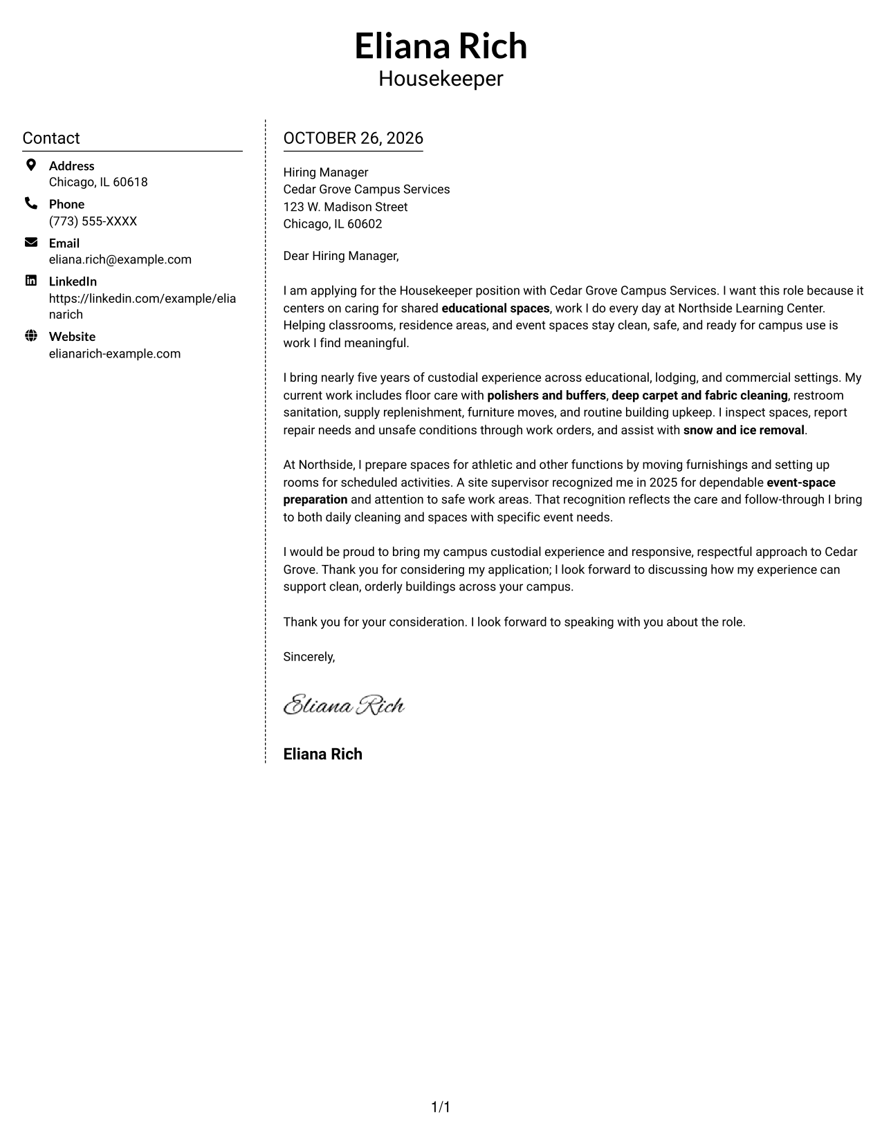 Cover letter example — page 1