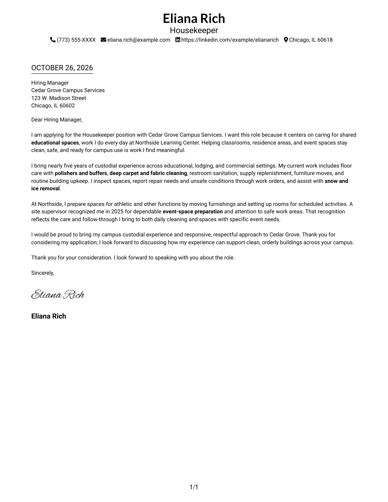 Cover letter example — page 1