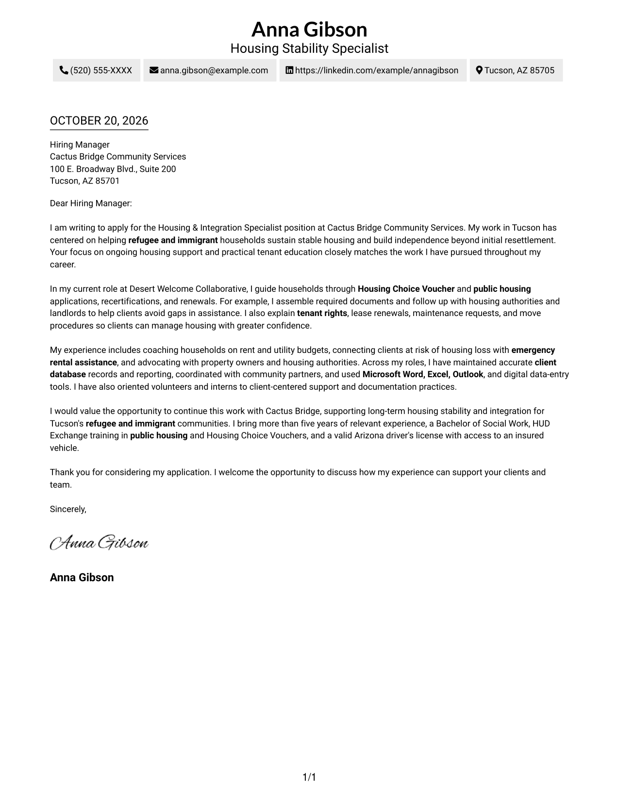 Cover letter example — page 1