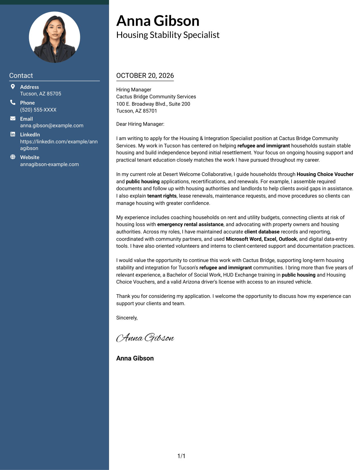 Cover letter example — page 1