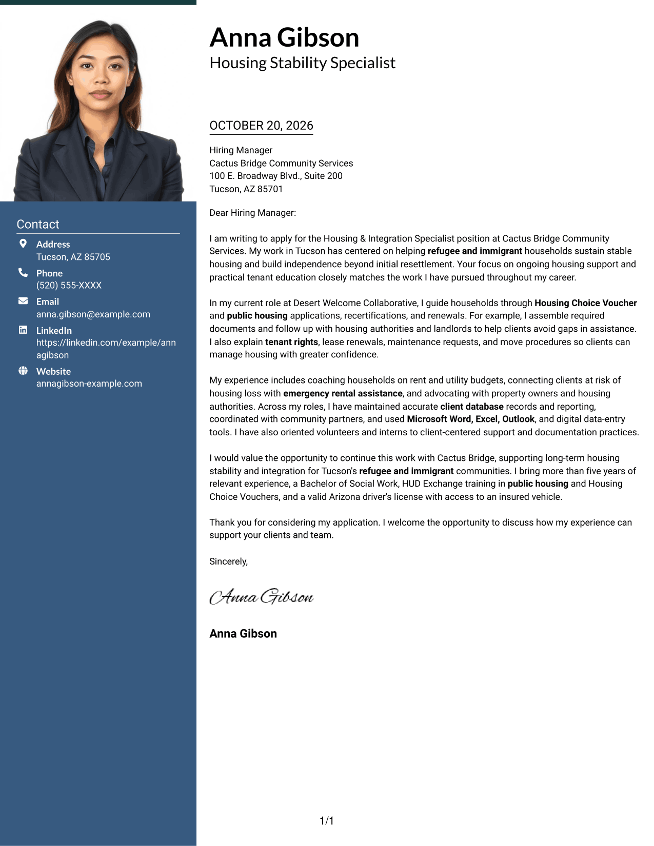 Cover letter example — page 1