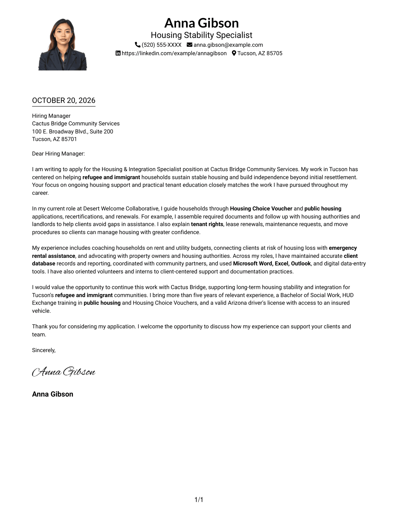 Cover letter example — page 1