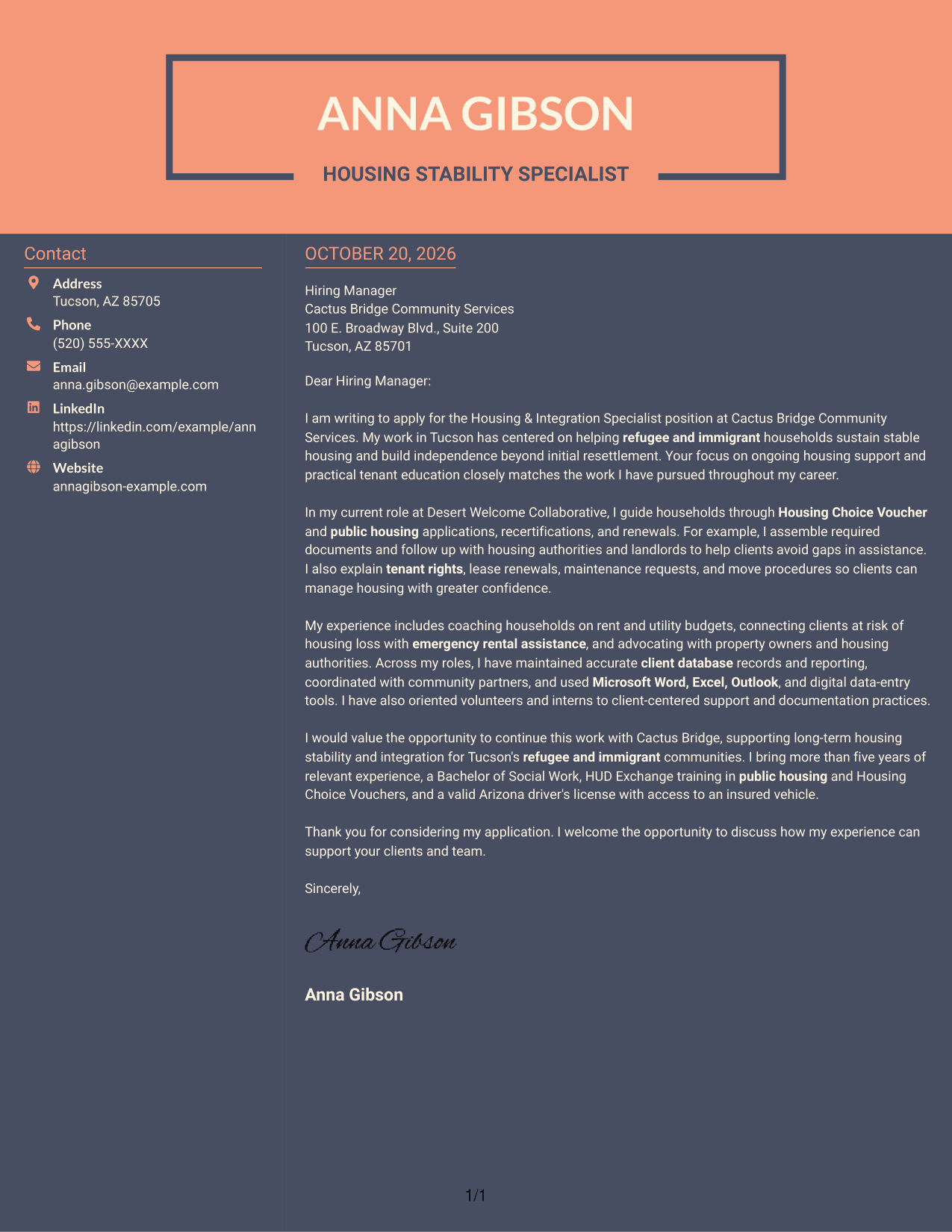 Cover letter example — page 1