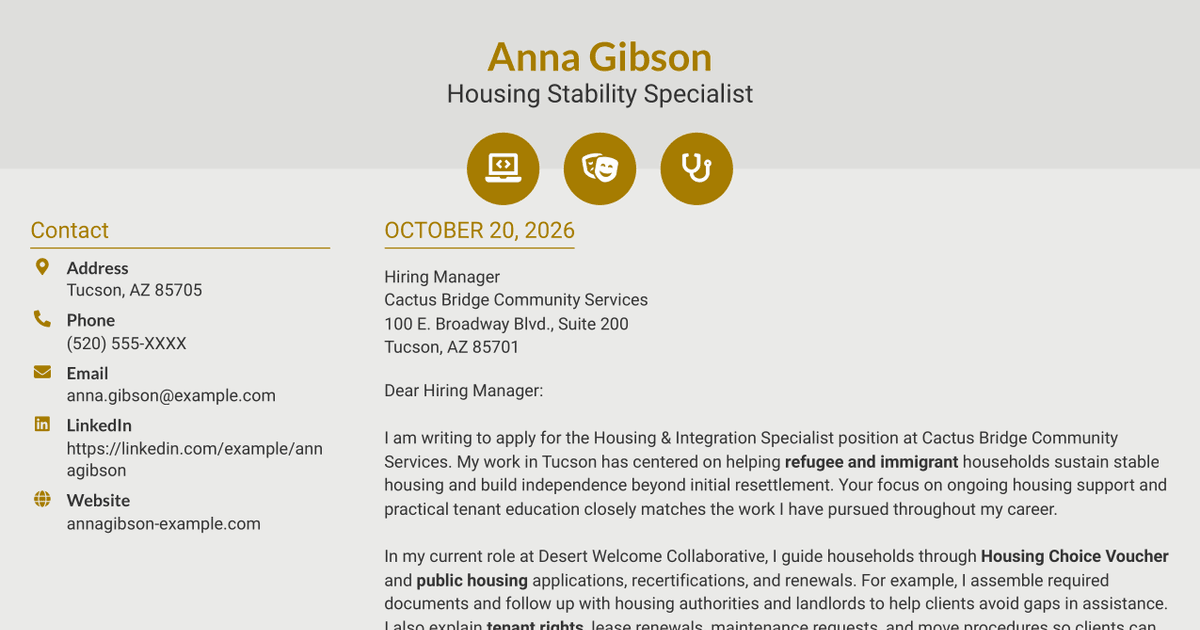 7 Housing & Integration Specialist Cover Letter Templates with Example