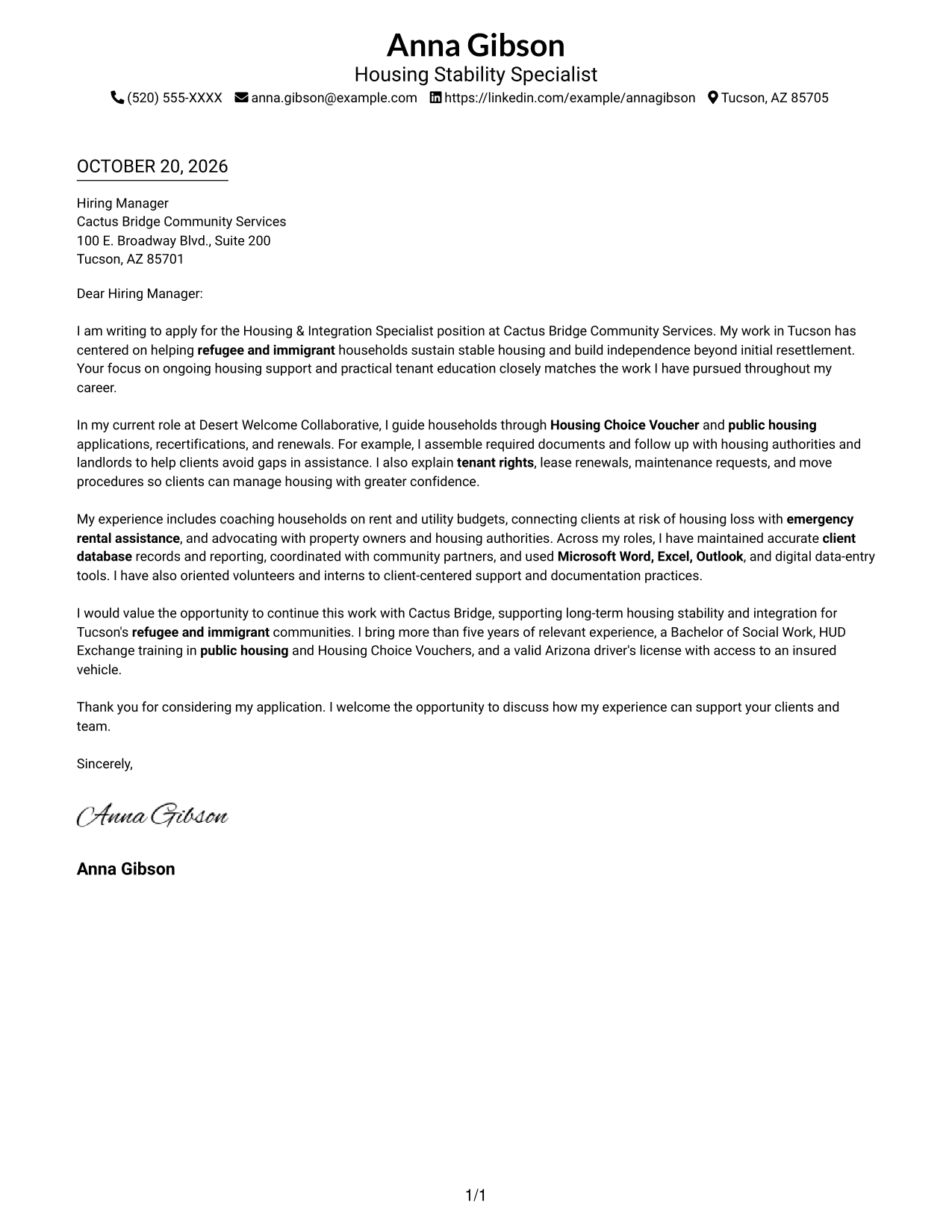Cover letter example — page 1
