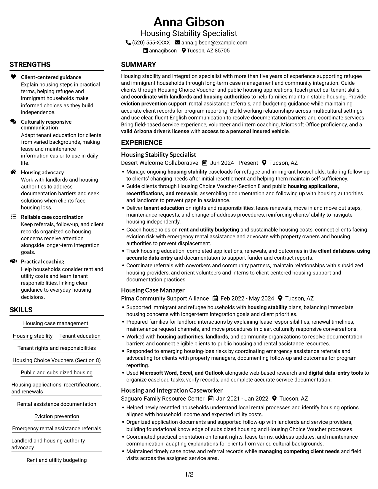 Resume example — page 1