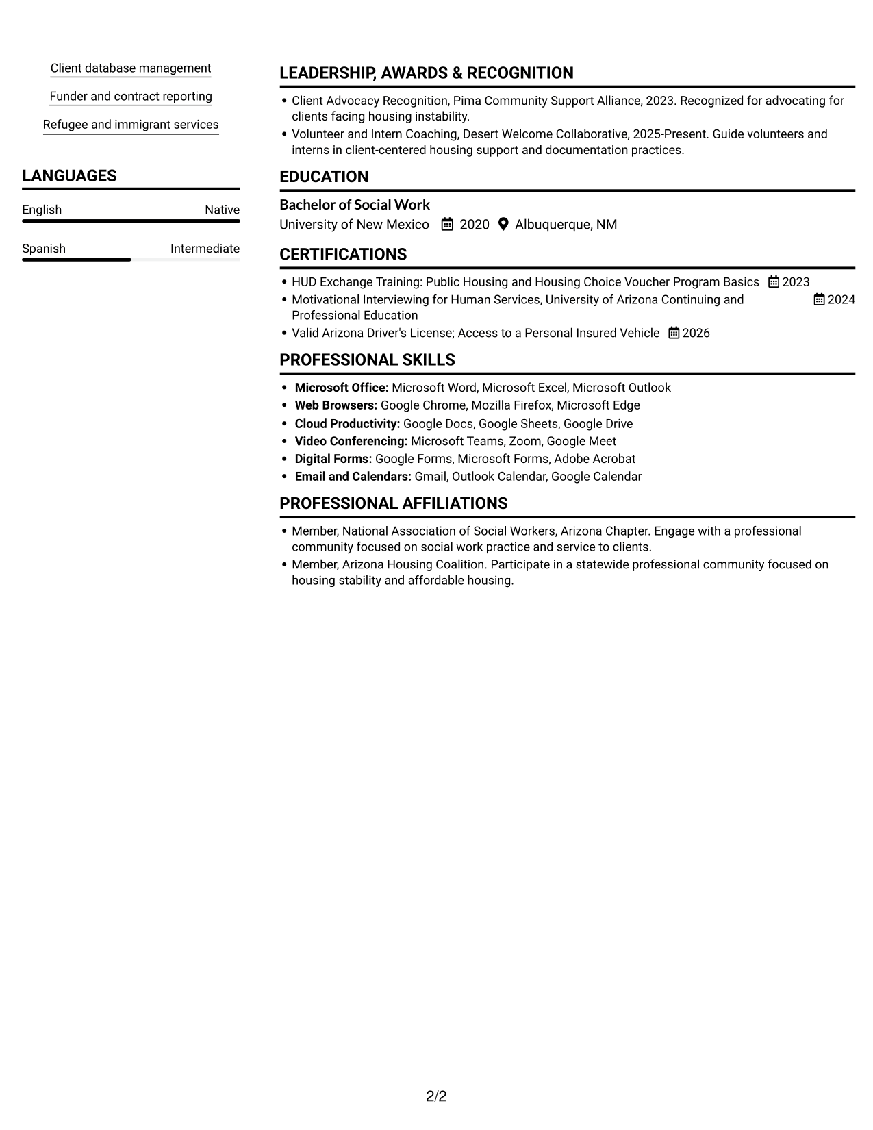 Resume example — page 2