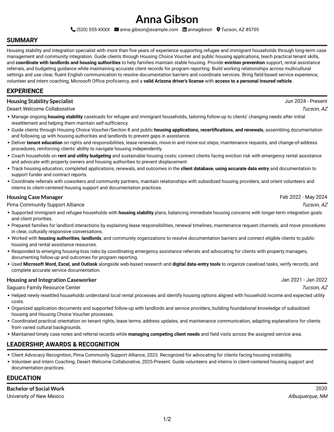Resume example — page 1