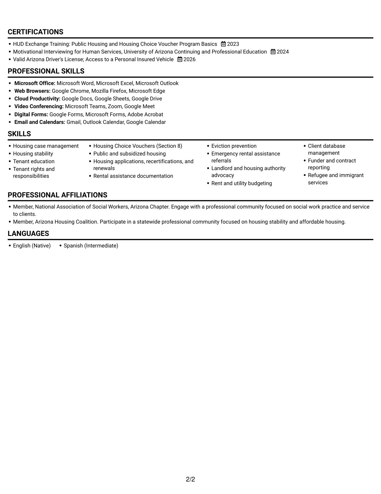 Resume example — page 2