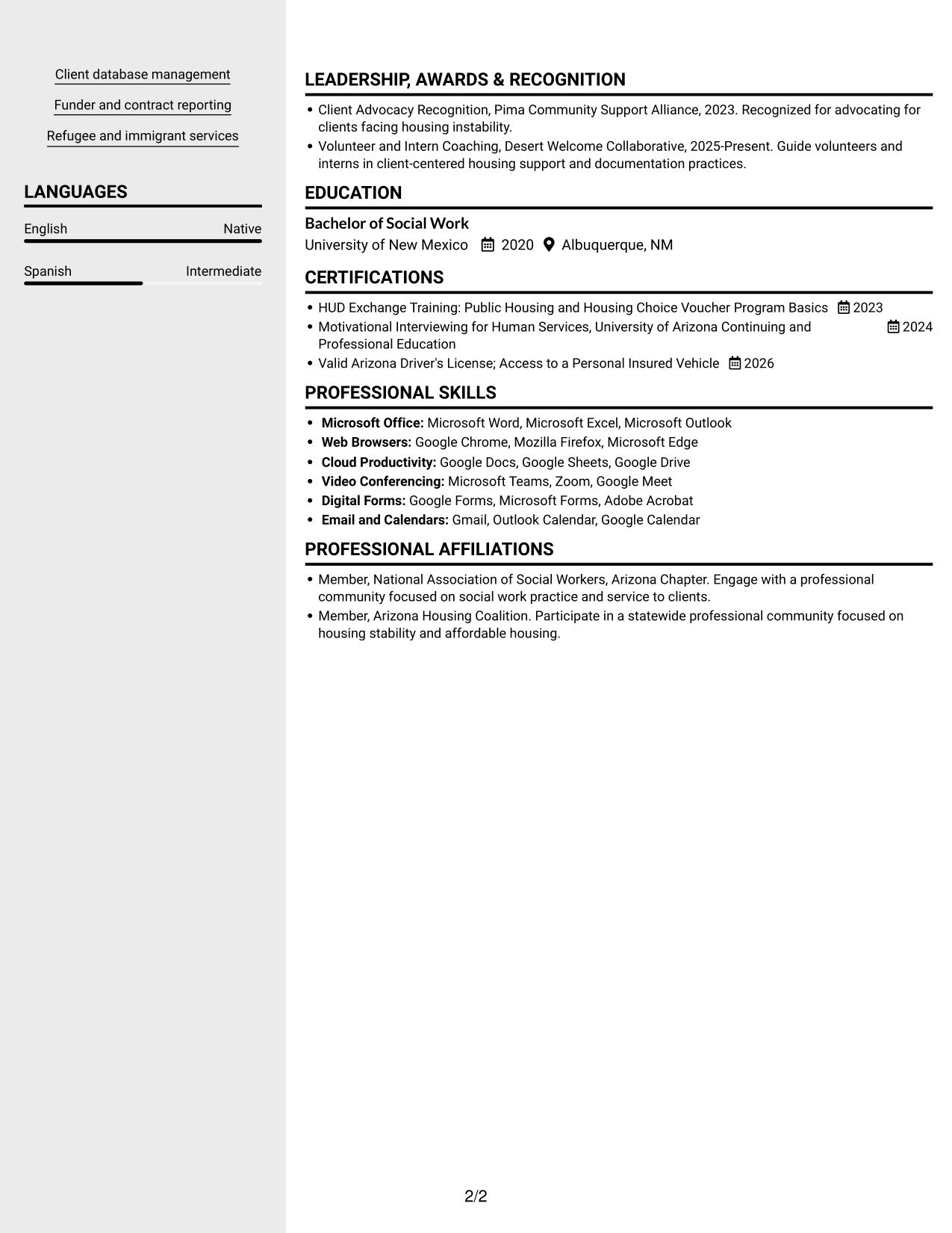 Resume example — page 2