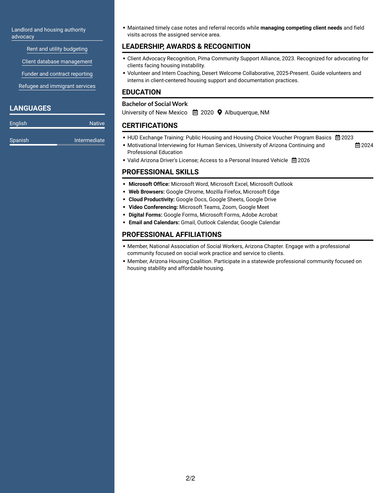 Resume example — page 2