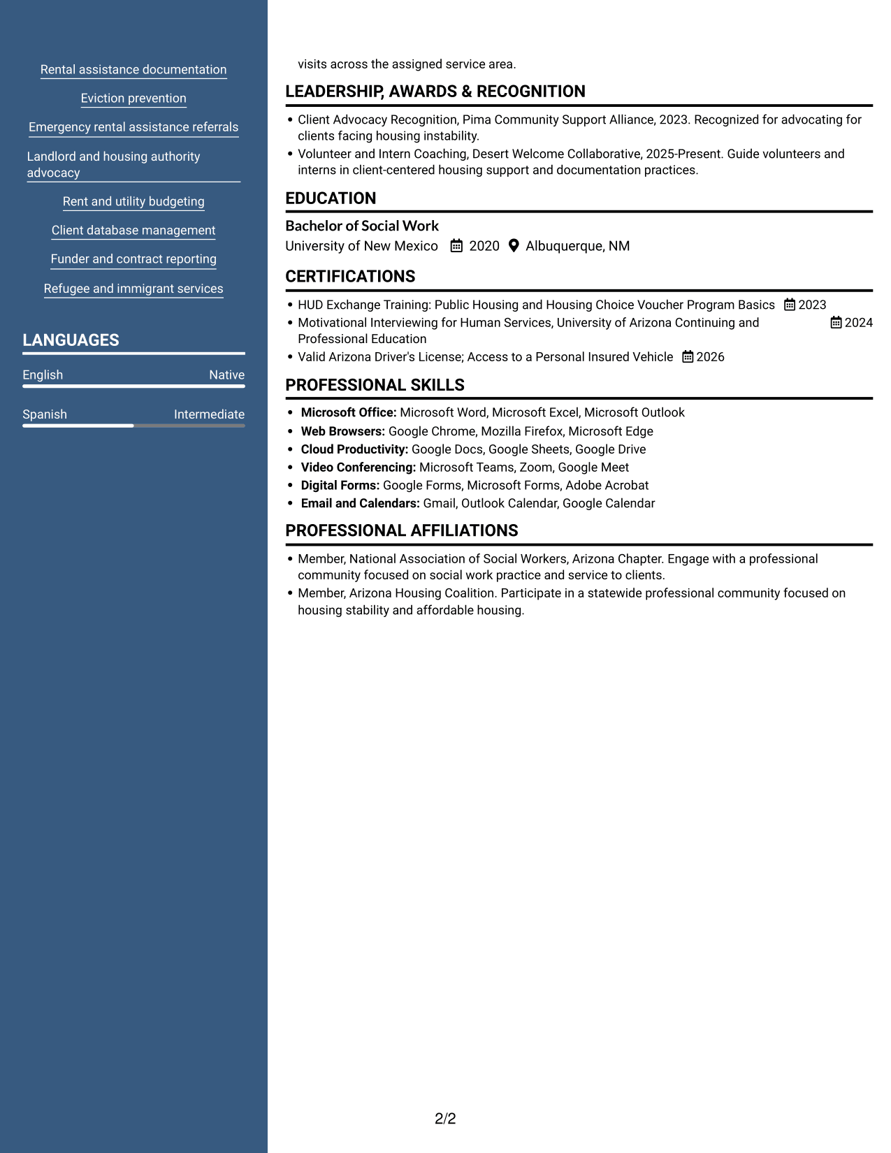 Resume example — page 2