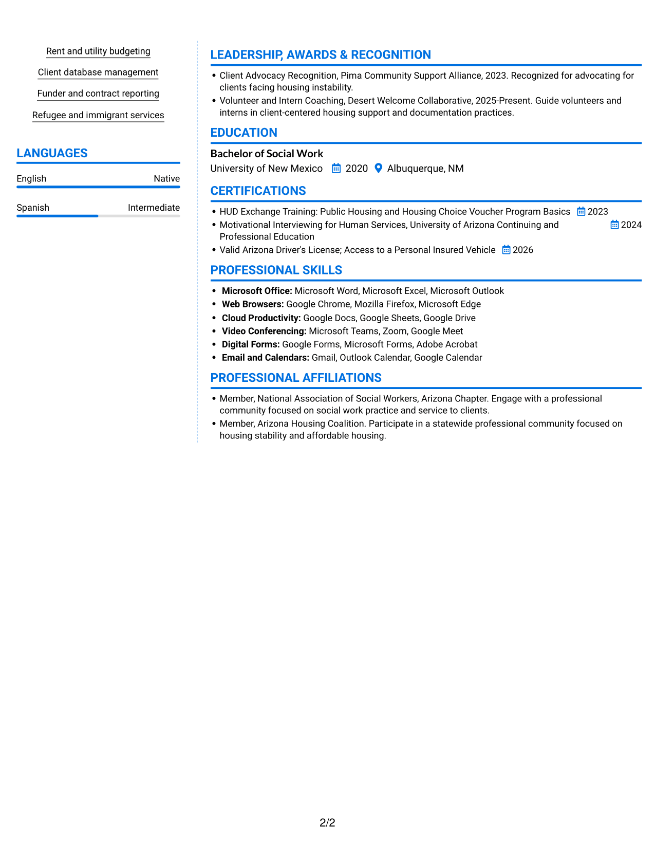 Resume example — page 2