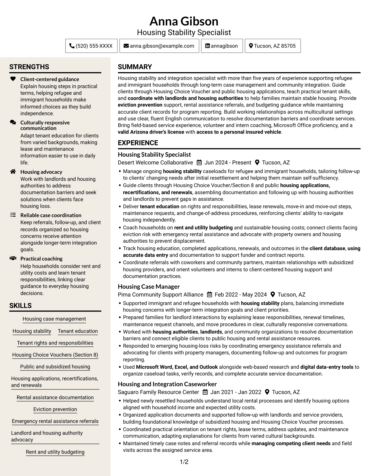 Resume example — page 1