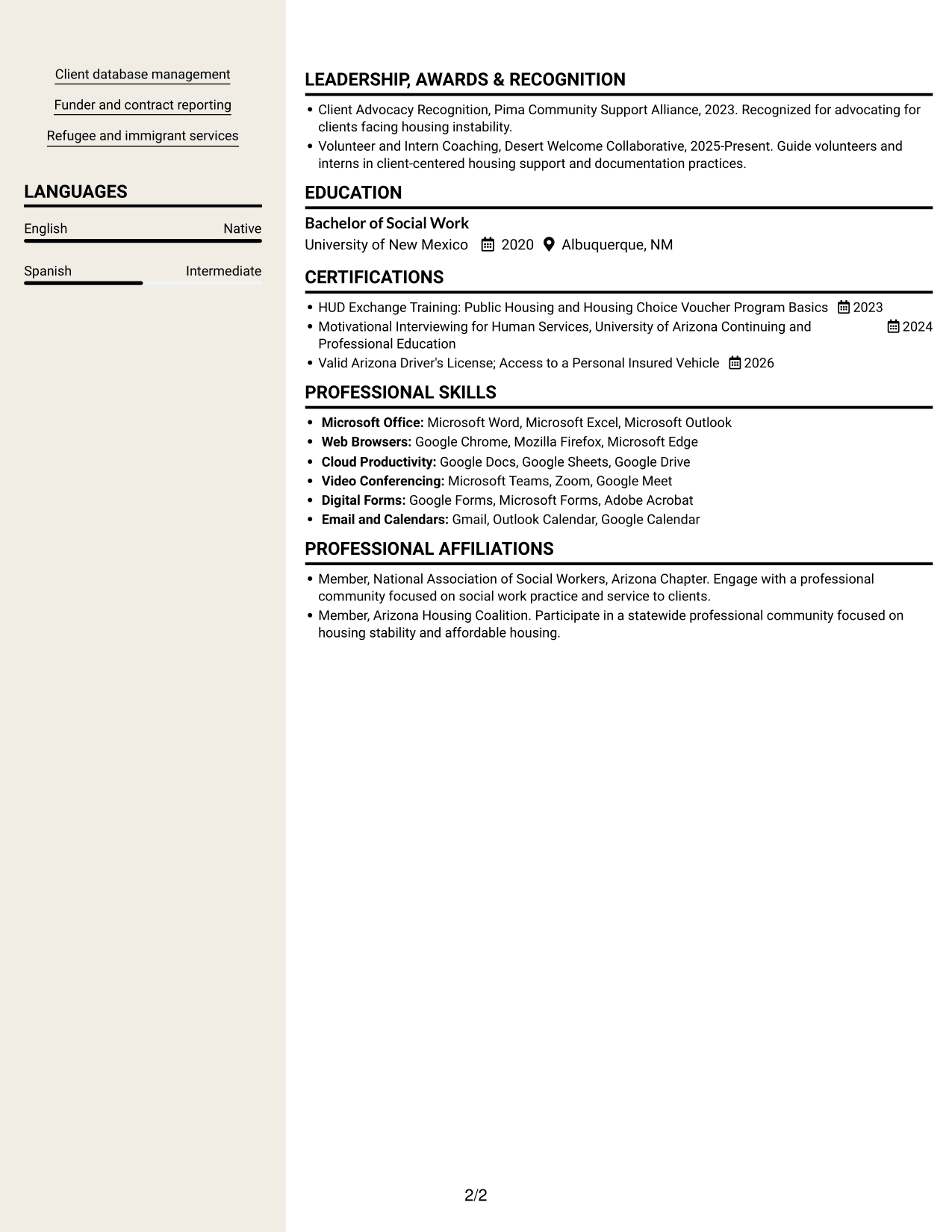 Resume example — page 2