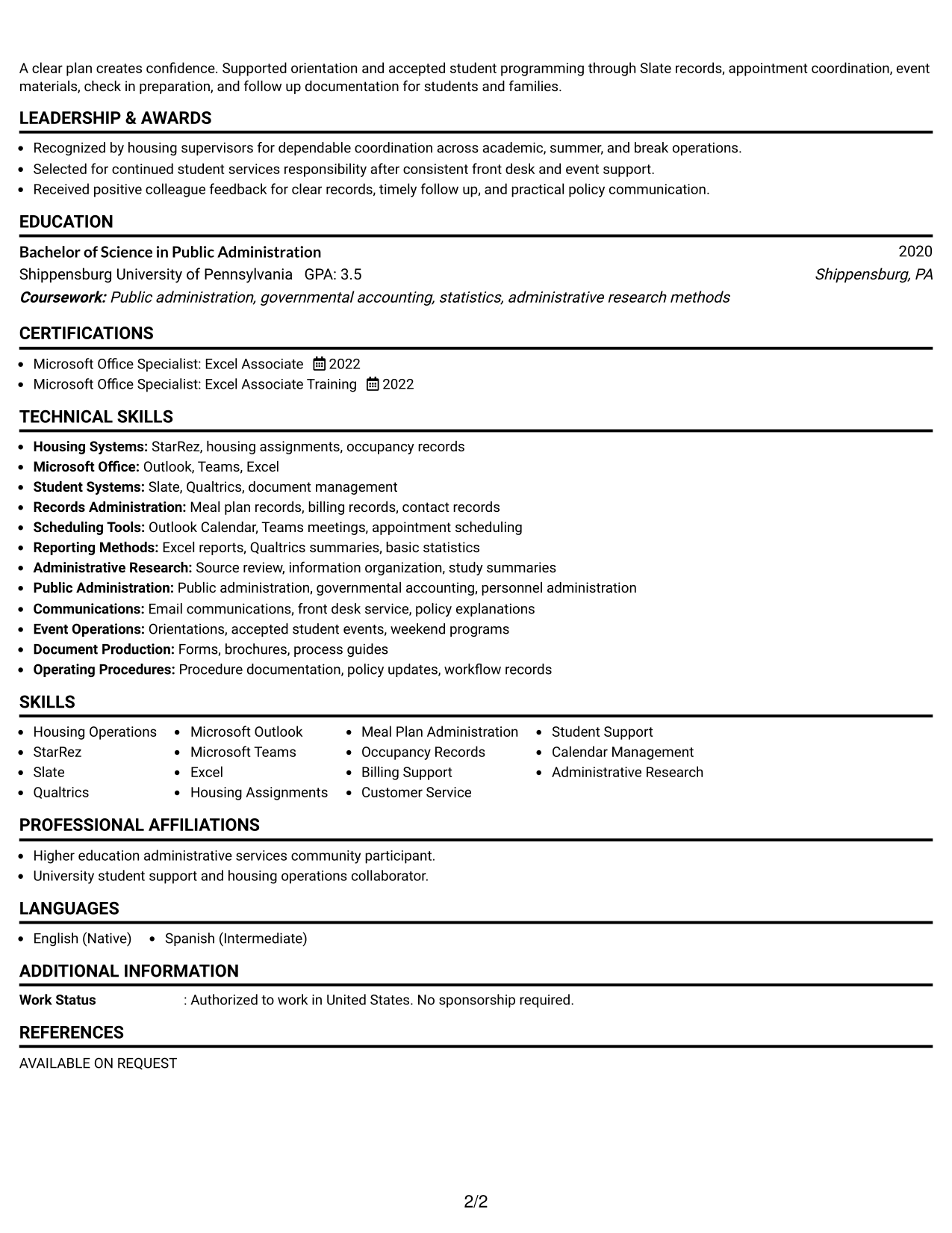 Resume Example Page 2
