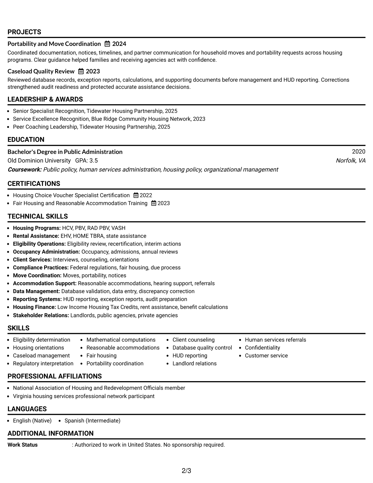 Resume Example Page 2