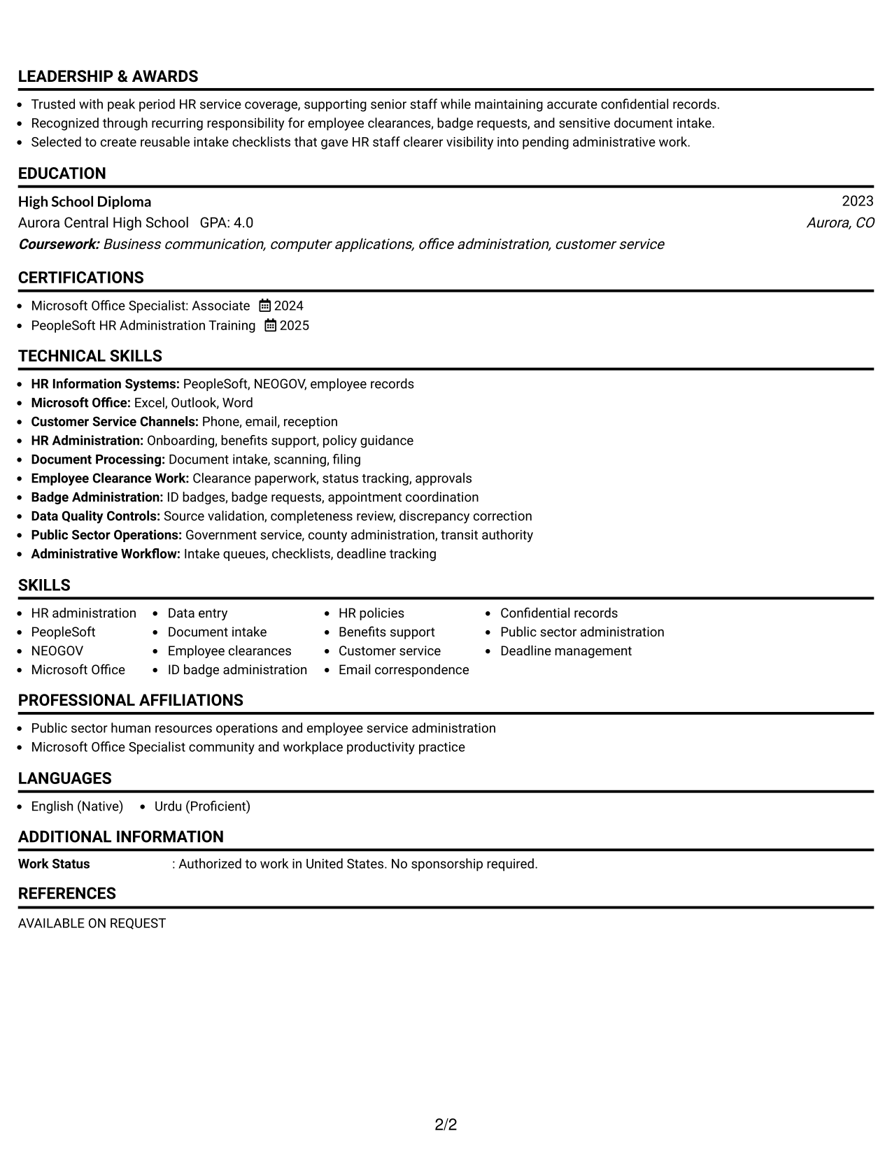Resume Example Page 2