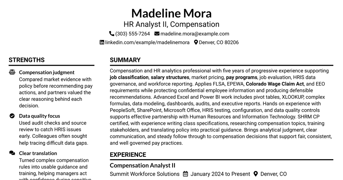 7 HR Analyst II - Compensation Resume Templates with Example