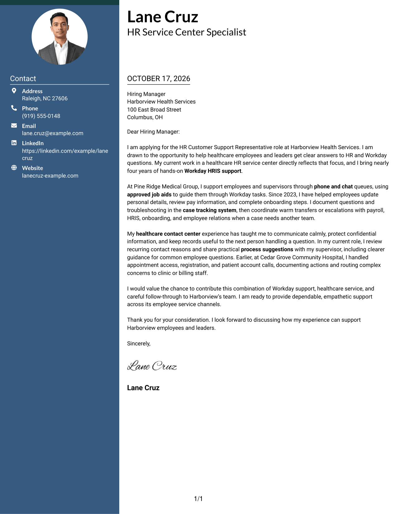 Cover letter example — page 1