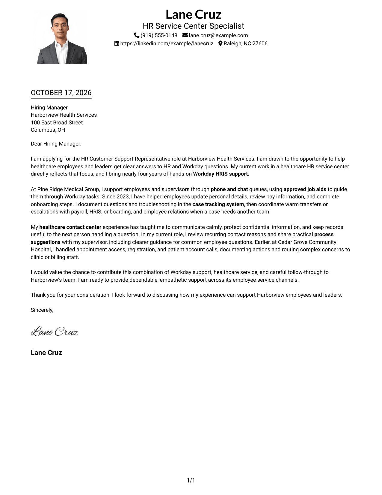 Cover letter example — page 1